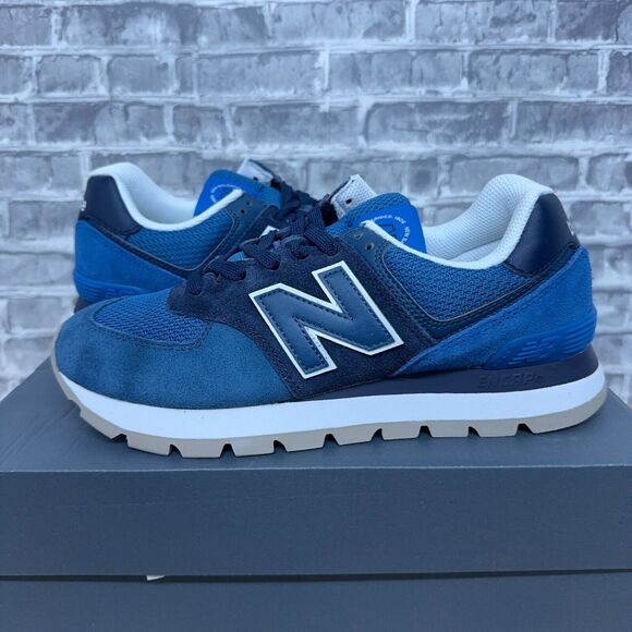 New Balance 574‎ Rugged Blue White Running Shoes ML574DCL Mens Size 8 NIB Rare